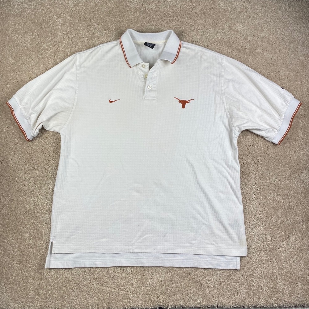 Nike Team Texas Longhorns Dri-FIT White Waffle Knit Polo Shirt Mens Medium
